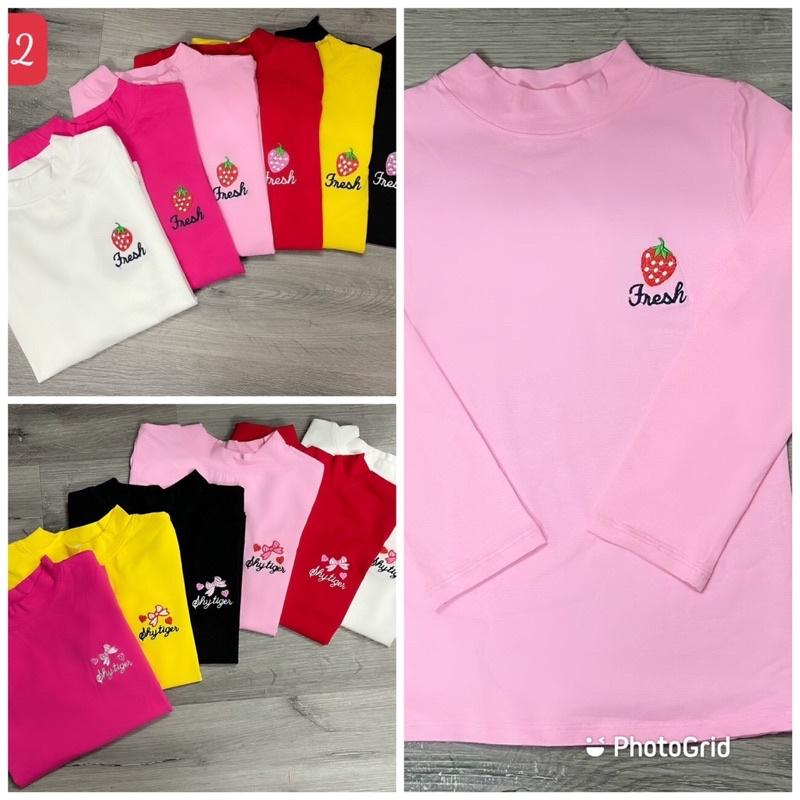 Áo dài tay giữ nhiệt cổ cao 3p cho bé gái 100% cotton mịn đẹp