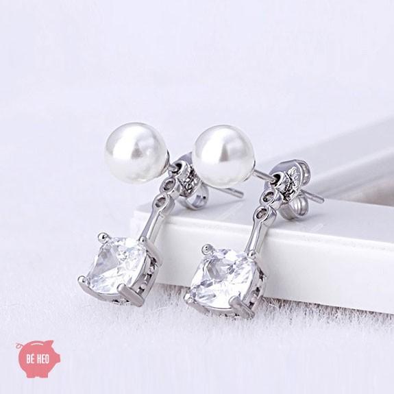Bông tai ngọc, đá nhân tạo vuông xinh