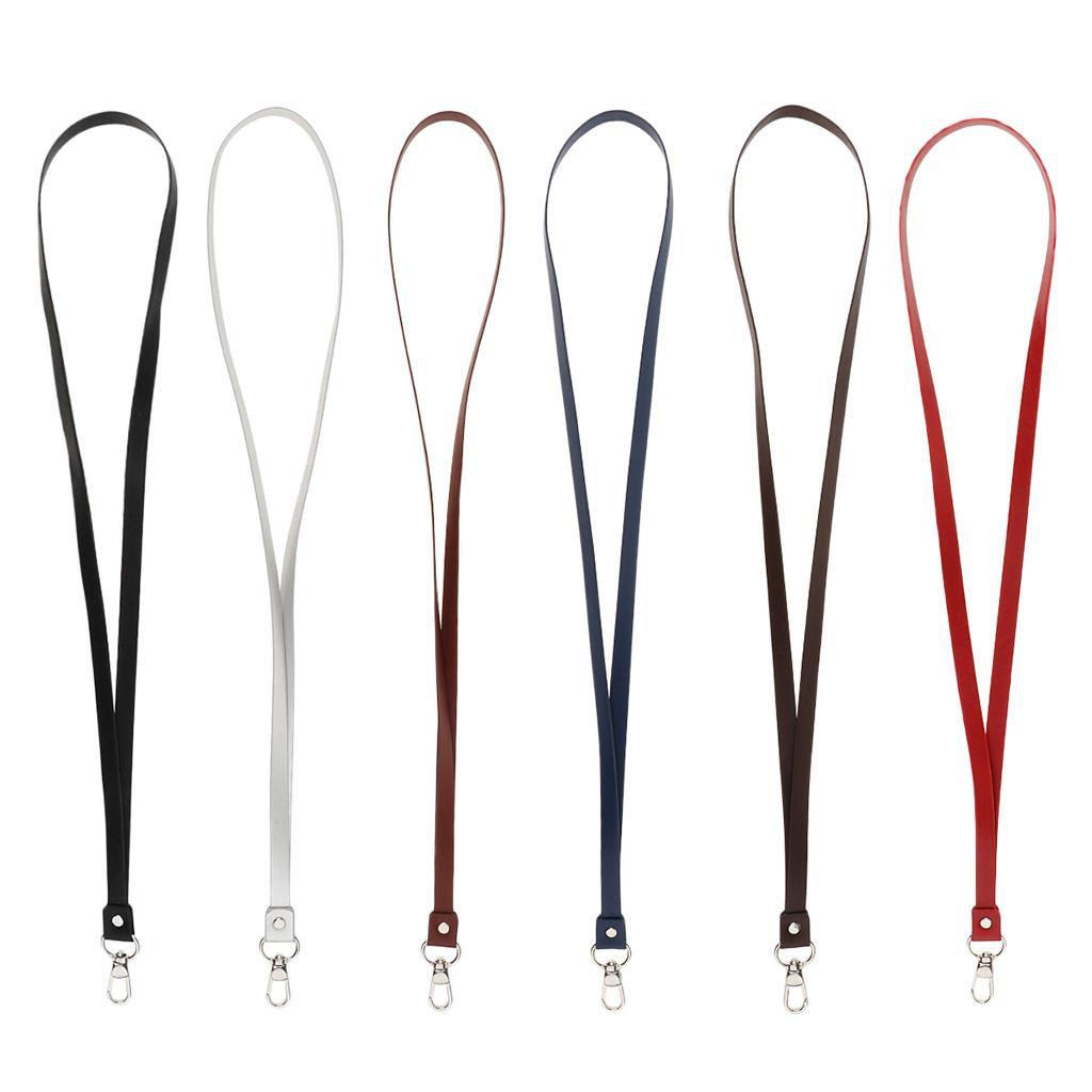 PU Leather Neck Strap Lanyard Metal Clips for ID Cards Badges Black