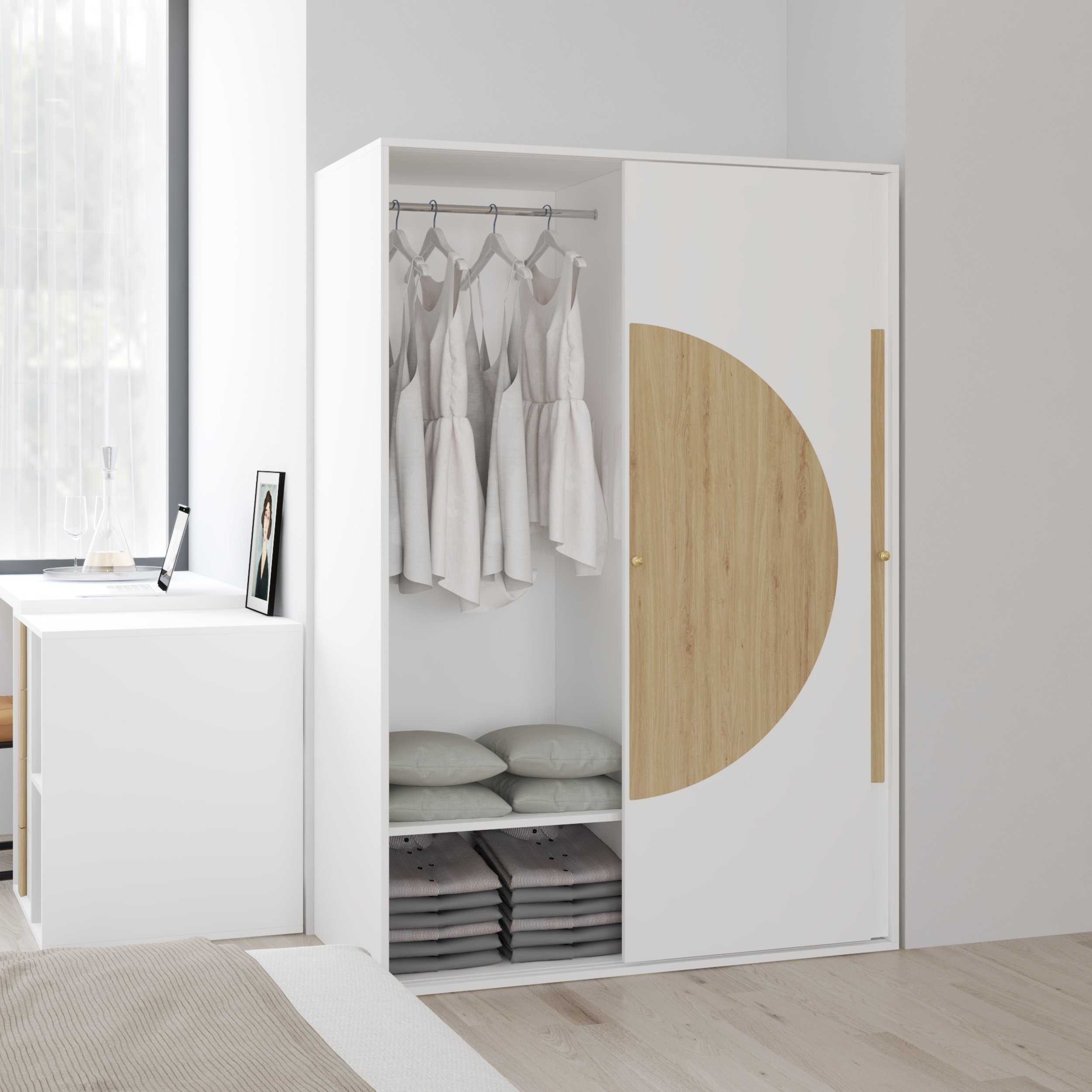 [Happy Home Furniture] BANA, Tủ quần áo 2 cánh lùa, 120cm x 59cm x 176cm ( DxRxC), TCL_029
