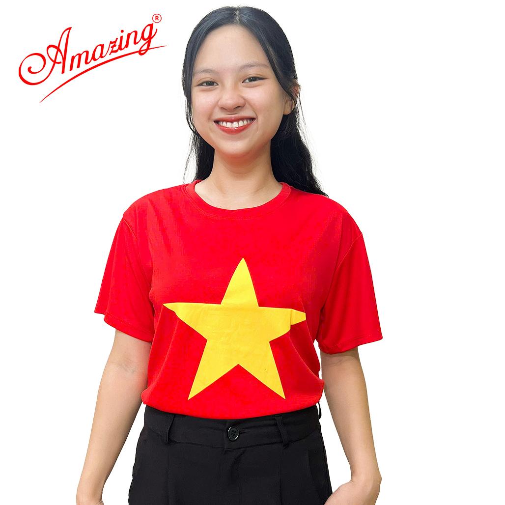 Áo thun cờ đỏ sao vàng, trang phục biểu diễn, dành cho bé gái và bé trai, size đến 100kg, Amazing