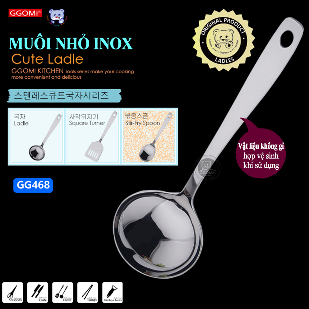 Muôi múc canh cỡ nhỏ dài 23.5cm, rộng 7.5cm bằng thép không gỉ an toàn sức khỏe GGOMi Hàn Quốc GG468