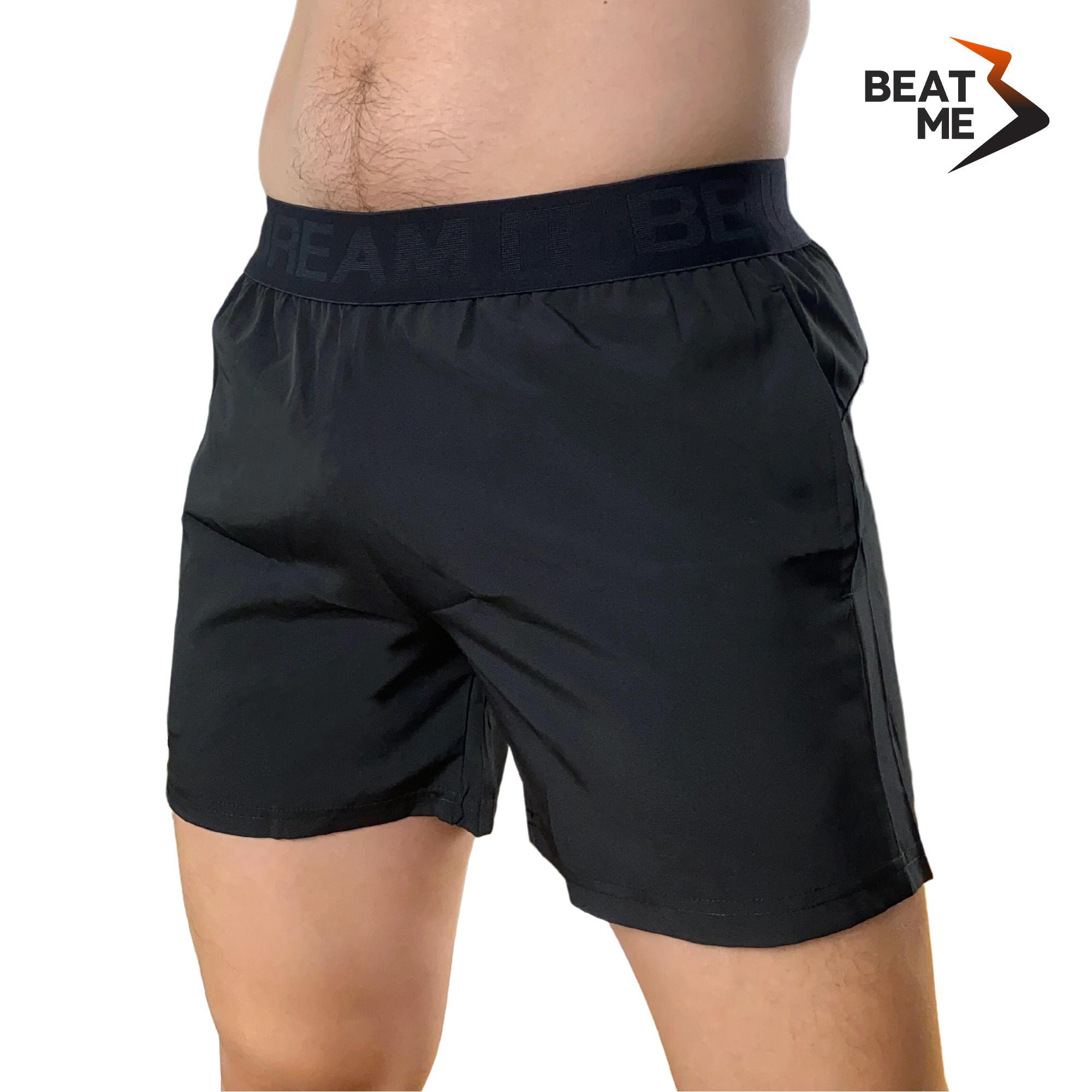 Quần Short Nam Tập Gym Thể Thao Chạy Bộ Màu Đen Màu Xám Beatme Vải Mau Khô Thoáng Mát Cao Trên Gối Lưng Chun Bản To Mùa Hè Sale T6