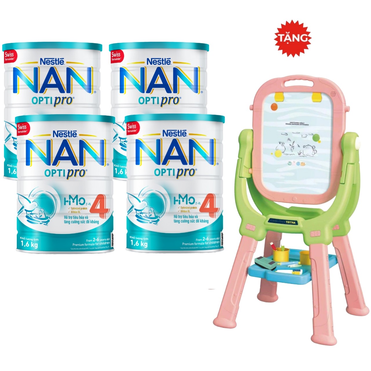 Combo 4 Lon Sữa Bột Nestlé NAN OPTIPRO HM-O 4 1.6kg - Tặng Bãng Vẽ Vui Nhộn