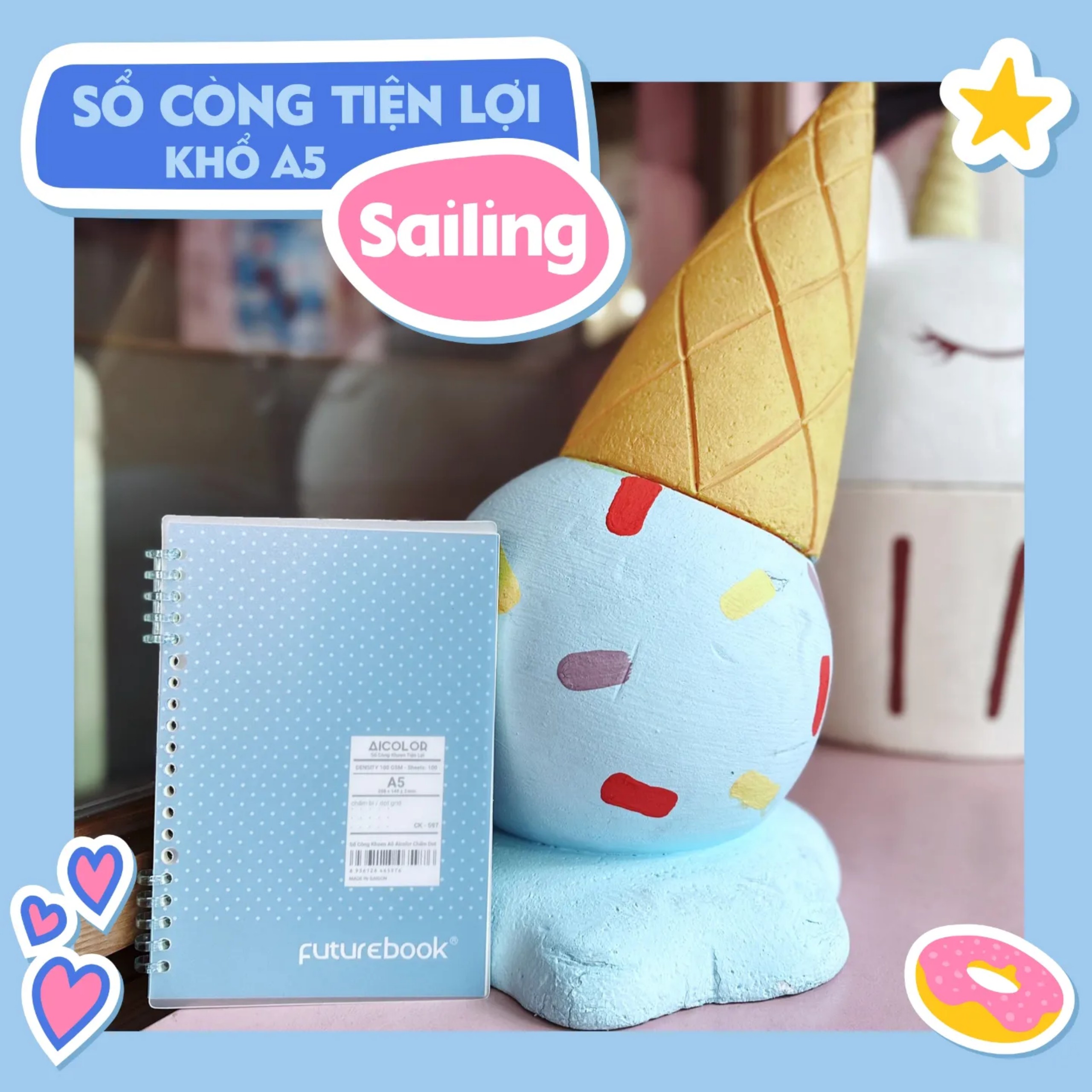 FUTUREBOOK-Sổ Còng Tiện lợi A5 –100Trang–Dòng Kẻ Chấm Dot –Định Lượng 100Gsm. Mã SP CK597