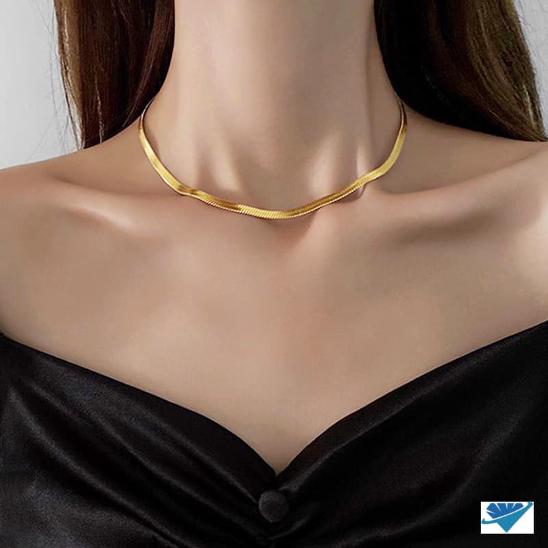 Dây chuyền nữ Choker bản dẹp chất liệu bạc Ý MS16c