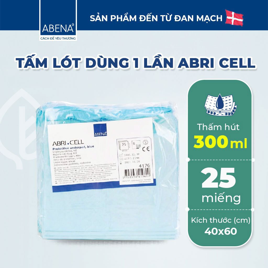 [Thấm hút 300ml] Tấm lót dùng 1 lần Abena Abri Cell kích cỡ 40x60cm, gói 25 miếng nhập khẩu Đan Mạch