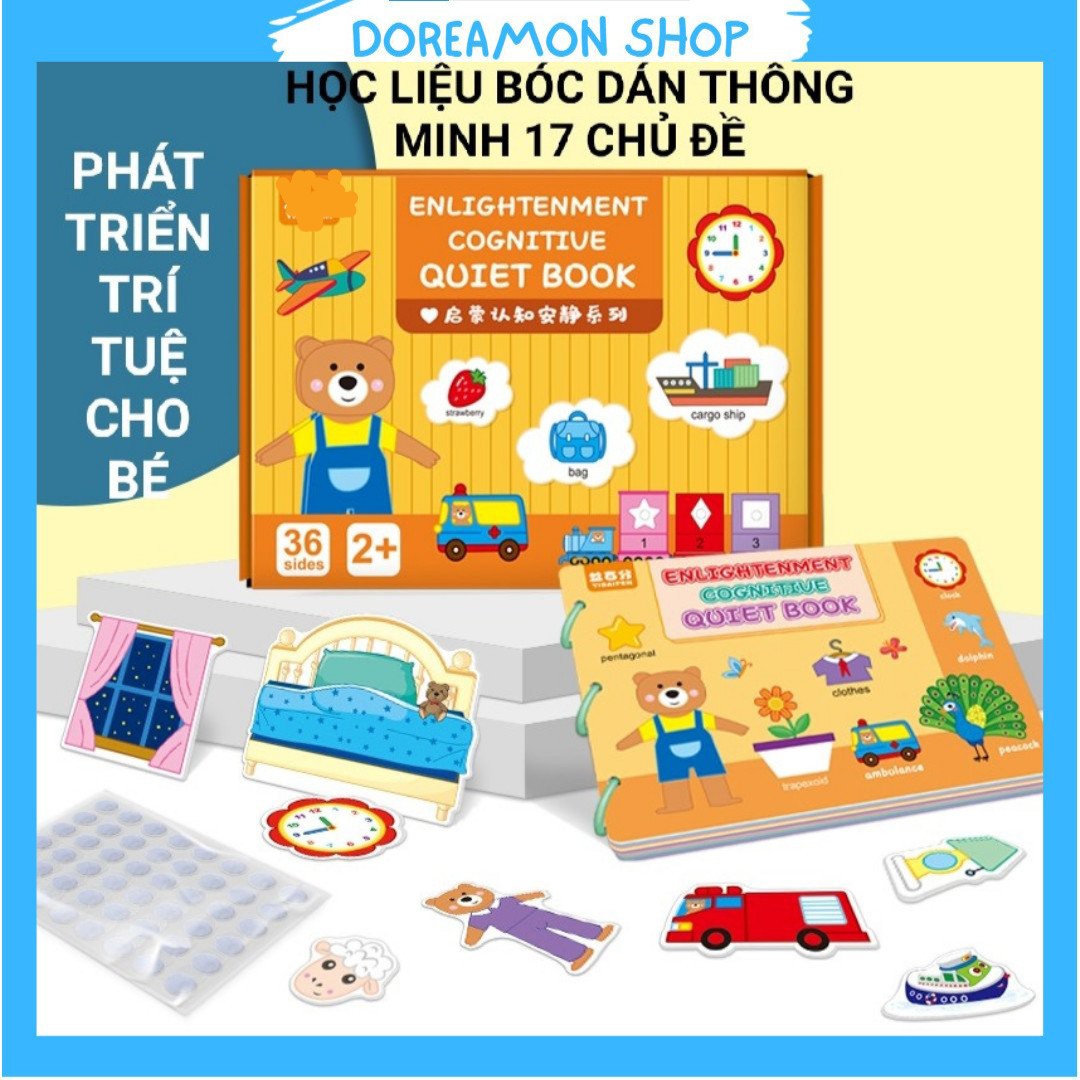 Học liệu bóc dán thông minh cho bé, học liệu busy book 17 chủ đề đa dạng dùng nhiều lần