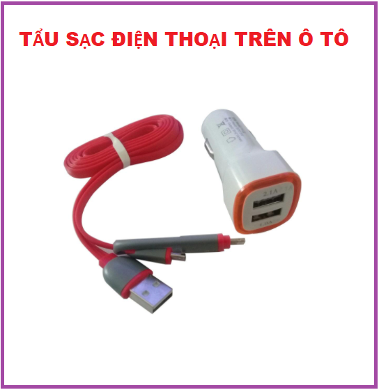 Tẩu sạc nhanh điện thoại trên ô tô. Tẩu Sạc Điện Thoại Ô Tô Xe Hơi có 3 chân cắm thông dụng Thiết Kế Nhỏ Gọn có 2 Cổng USB