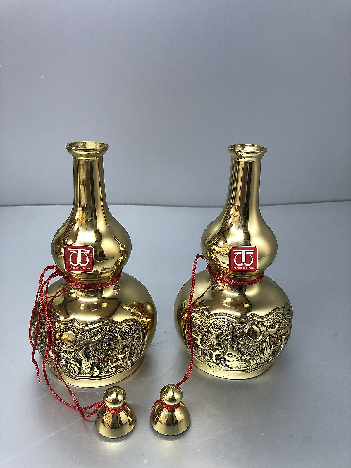 Combo 2 chiếc hồ lô cúng rượu bằng đồng khắc rồng tinh xảo