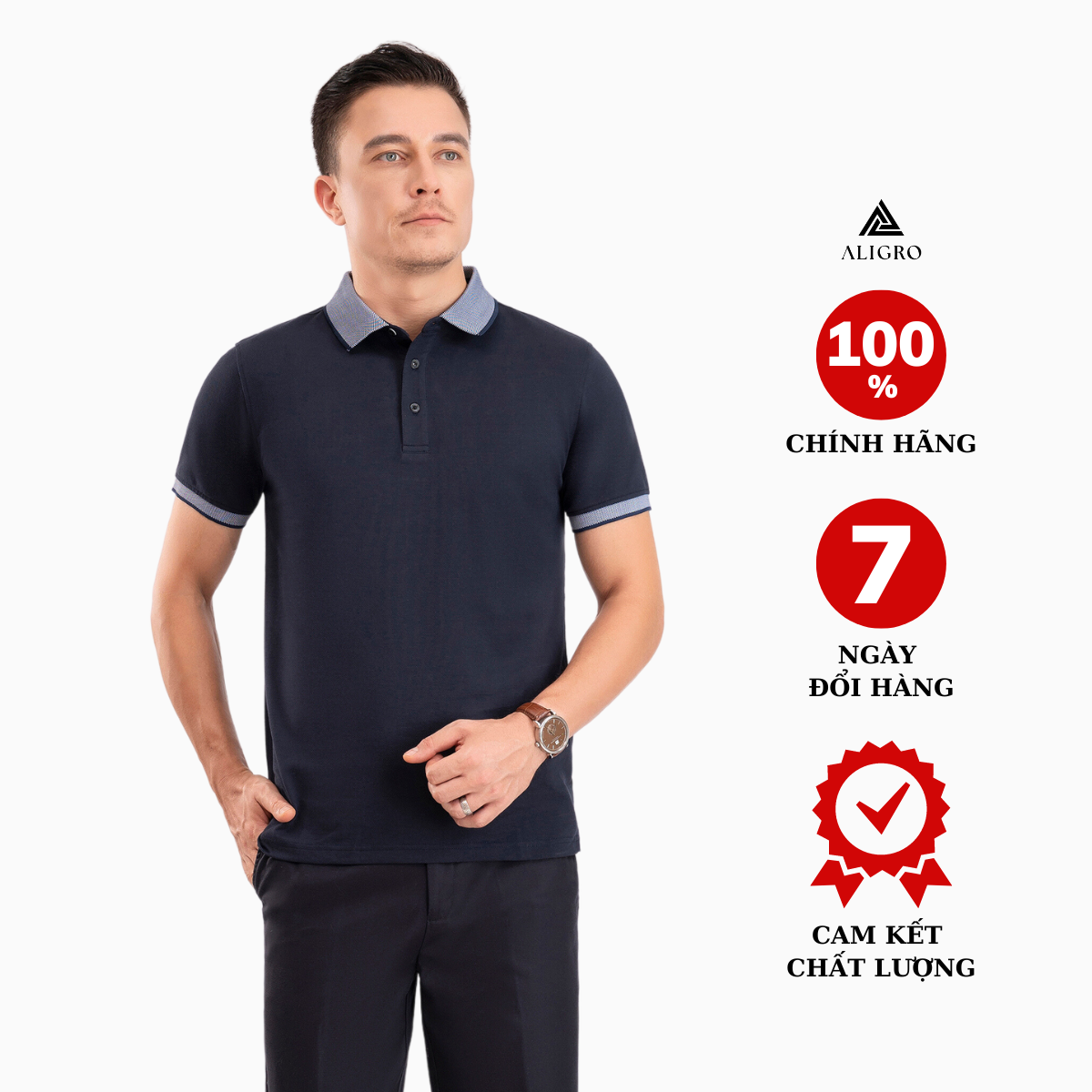 Áo Polo nam ngắn tay xanh navy Aligro ALGPLO85