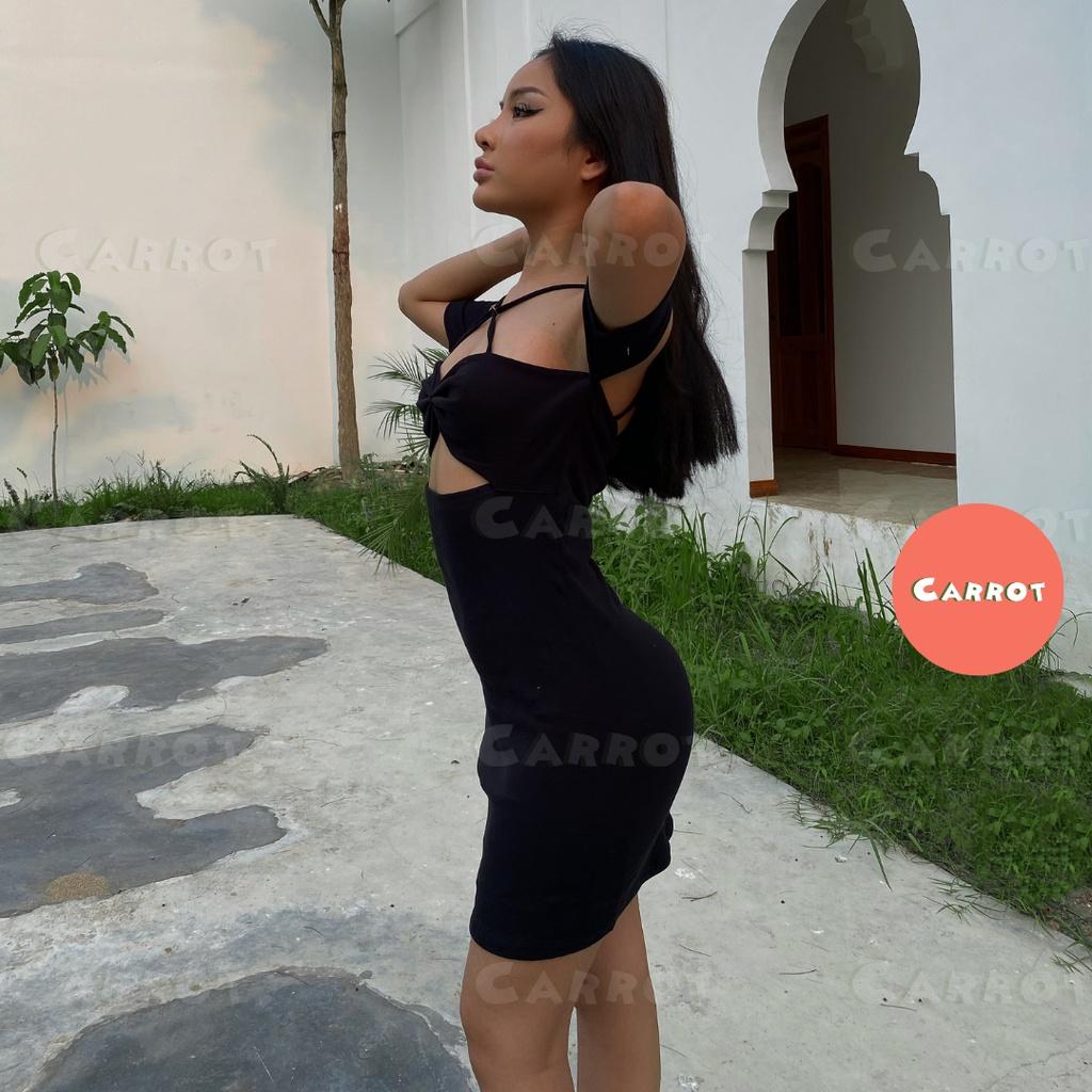Đầm body sexy 2 dây hở lưng váy thiết kế ôm đen tay ngắn chất thun sang chảnh đi dạo phố carrotxinhdep -42