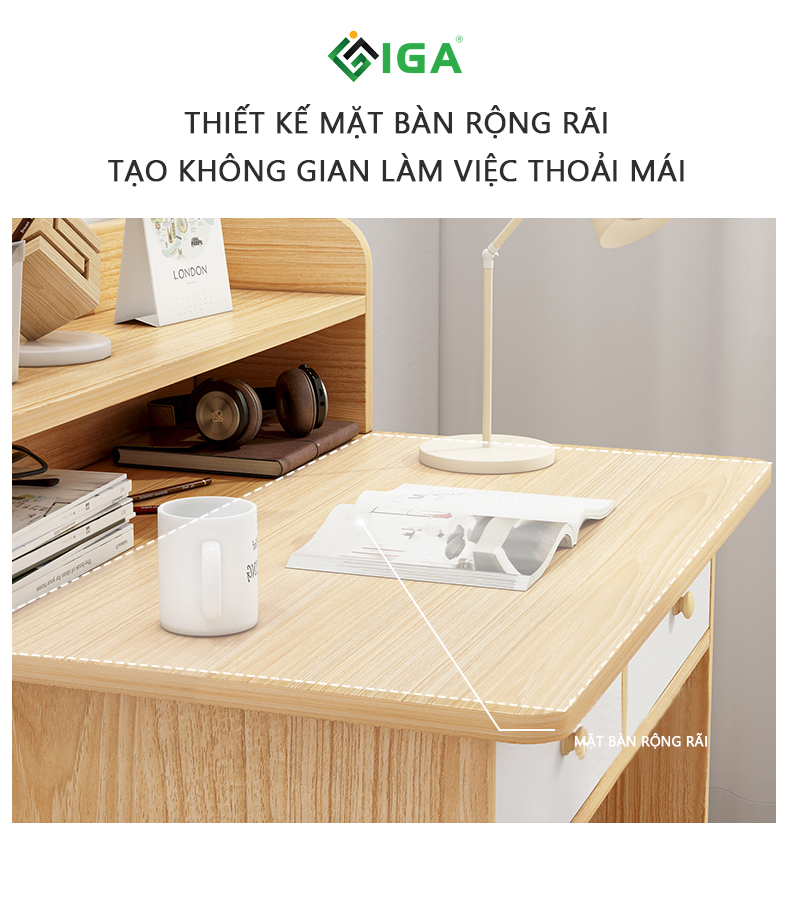 Bàn Học, Bàn Làm Việc Mini Có Kệ Sách Và Ngăn Kéo Để Đồ Thương Hiệu IGA - GP178