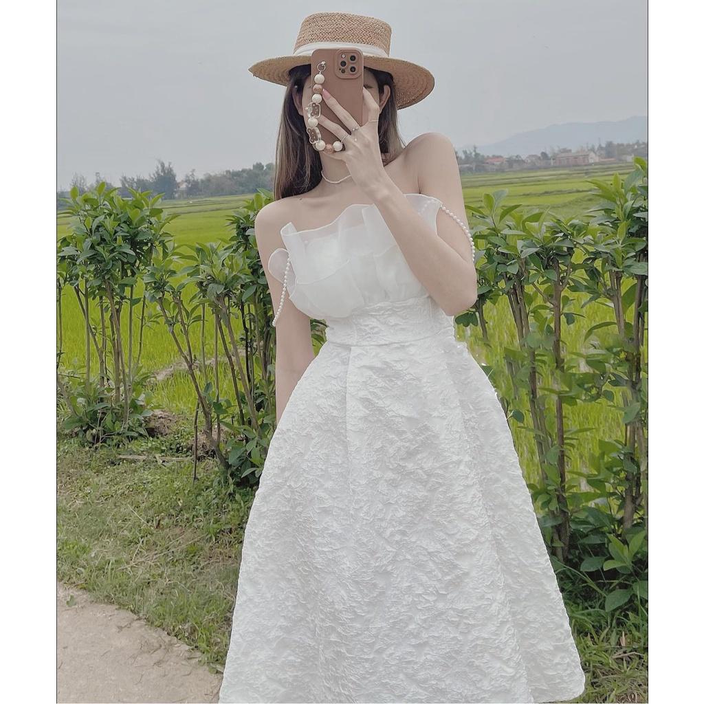 Váy trắng 2 dây ngọc tiểu thư V09