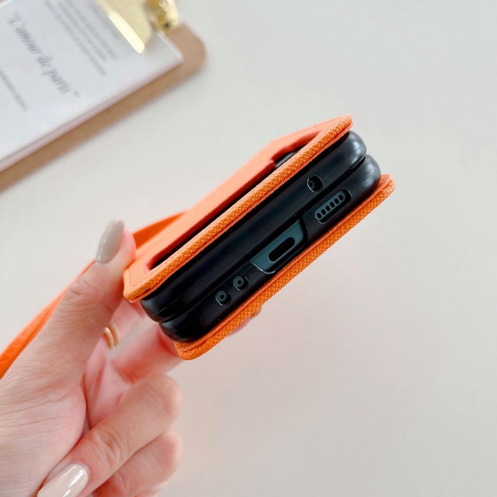 Ốp Lưng Da Cho Samsung Galaxy Z Flip 4 / Z Flip 3 Đeo Chéo Thời Trang