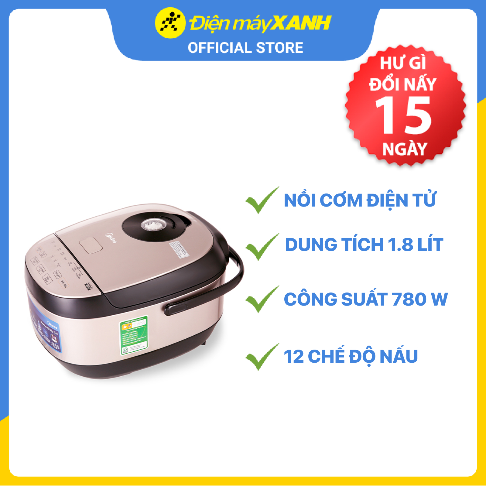 Nồi cơm điện tử Midea MB-FS5023 1.8 lít - Hàng chính hãng