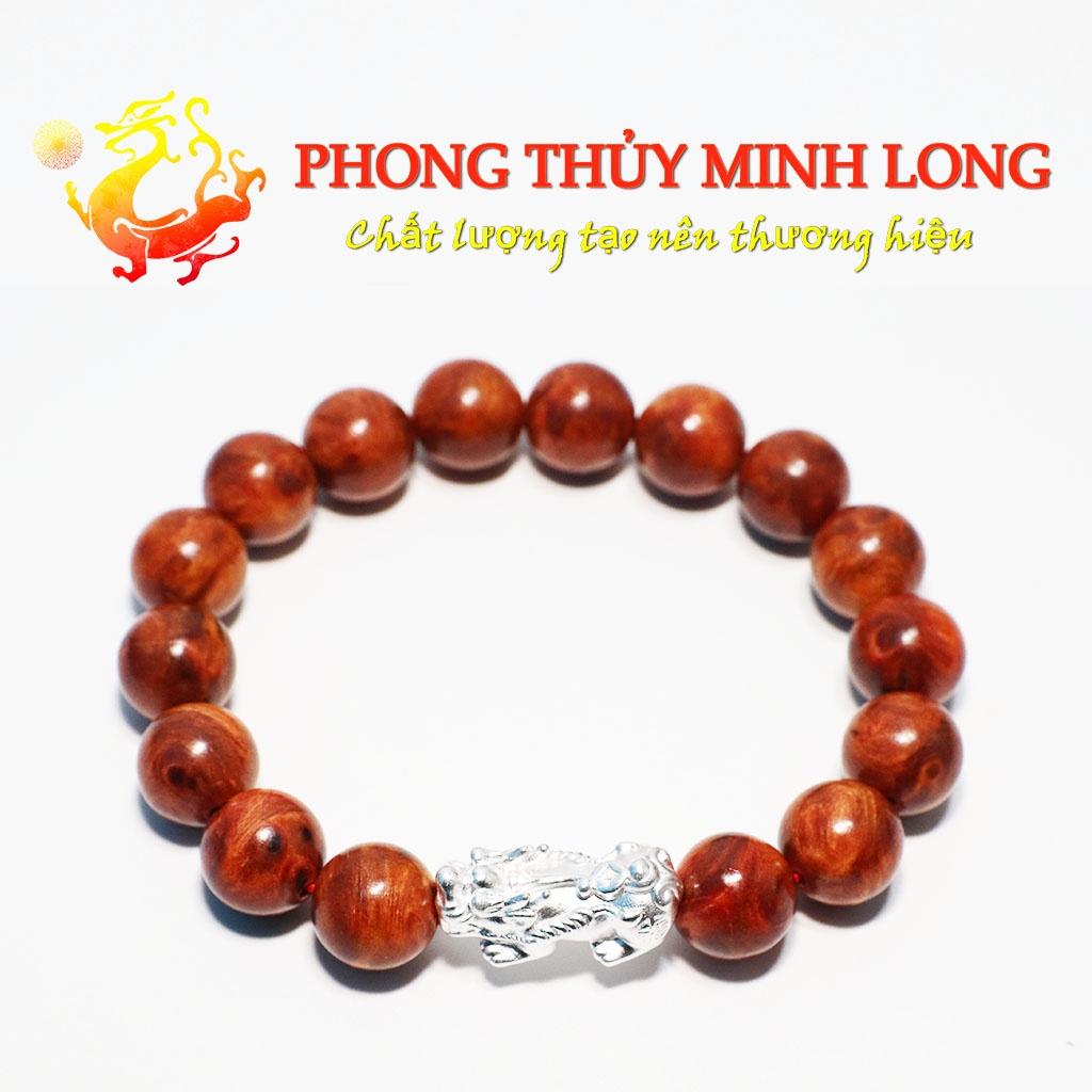 Vòng tay gỗ Nu Huyết Long mix Tỳ Hưu Bạc