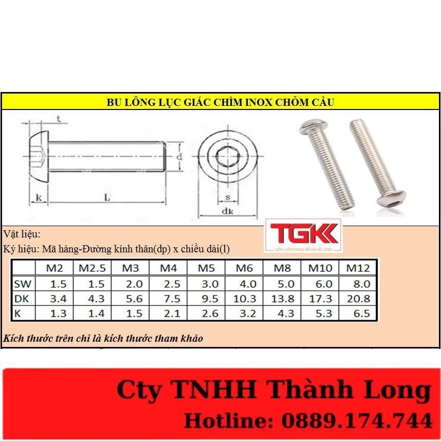 Bulong LGC chỏm cầu inox 201 M12 (Túi 50