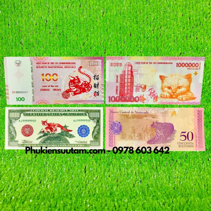 Combo 4 Tờ Lì Xì Hình Con Mèo 2023, kích thước: 15.5cmx7.5cm, màu trắng  - SP005976