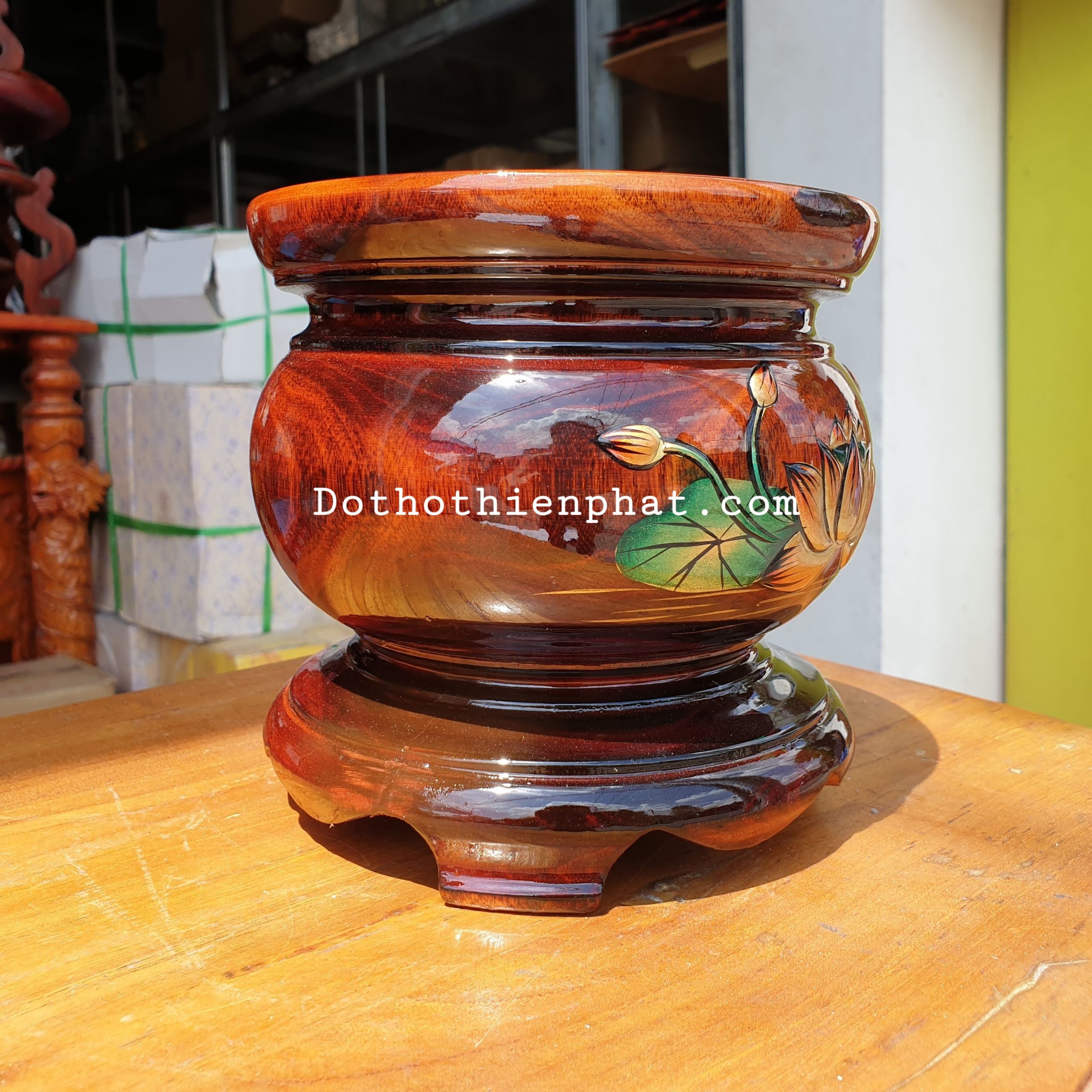 Bát nhang - lư hương gỗ cao cấp nguyên khối cỡ đại ngang 20cm