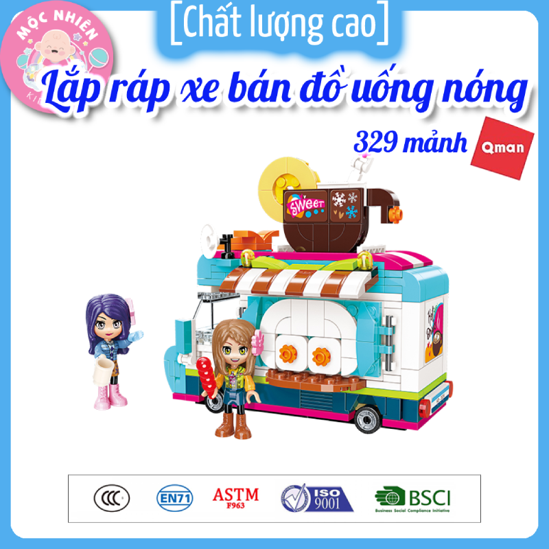 Đồ chơi lắp ráp, xếp hình Qman 2024 - Xe bán đồ uống nóng (329 mảnh ghép) dành cho bé gái trên 6 tuổi