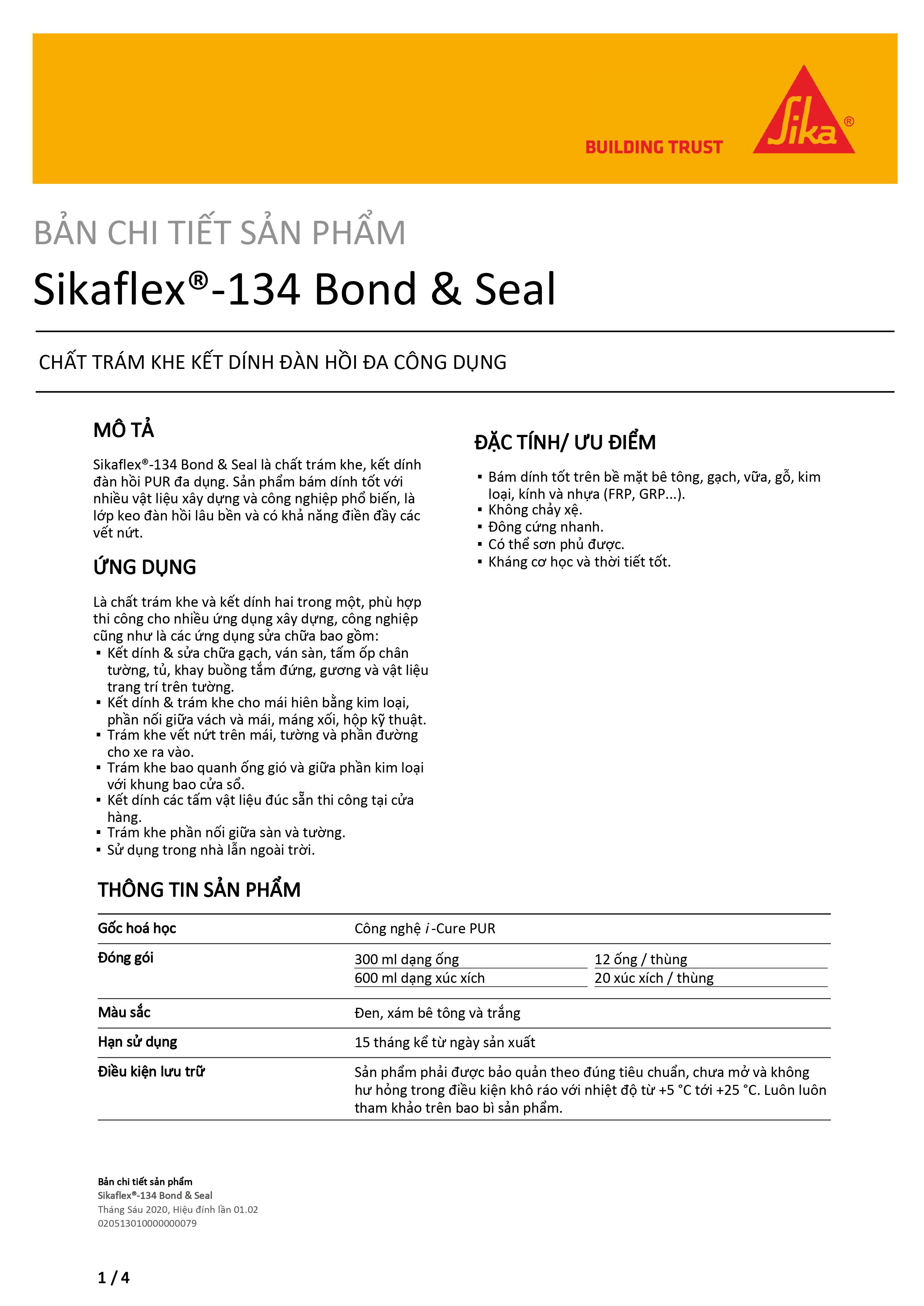 Keo trám khe đa năng chống thấm, trám nứt cho tường và sàn - Sikaflex- 134 Bond &amp; Seal (tuýp 300ml)