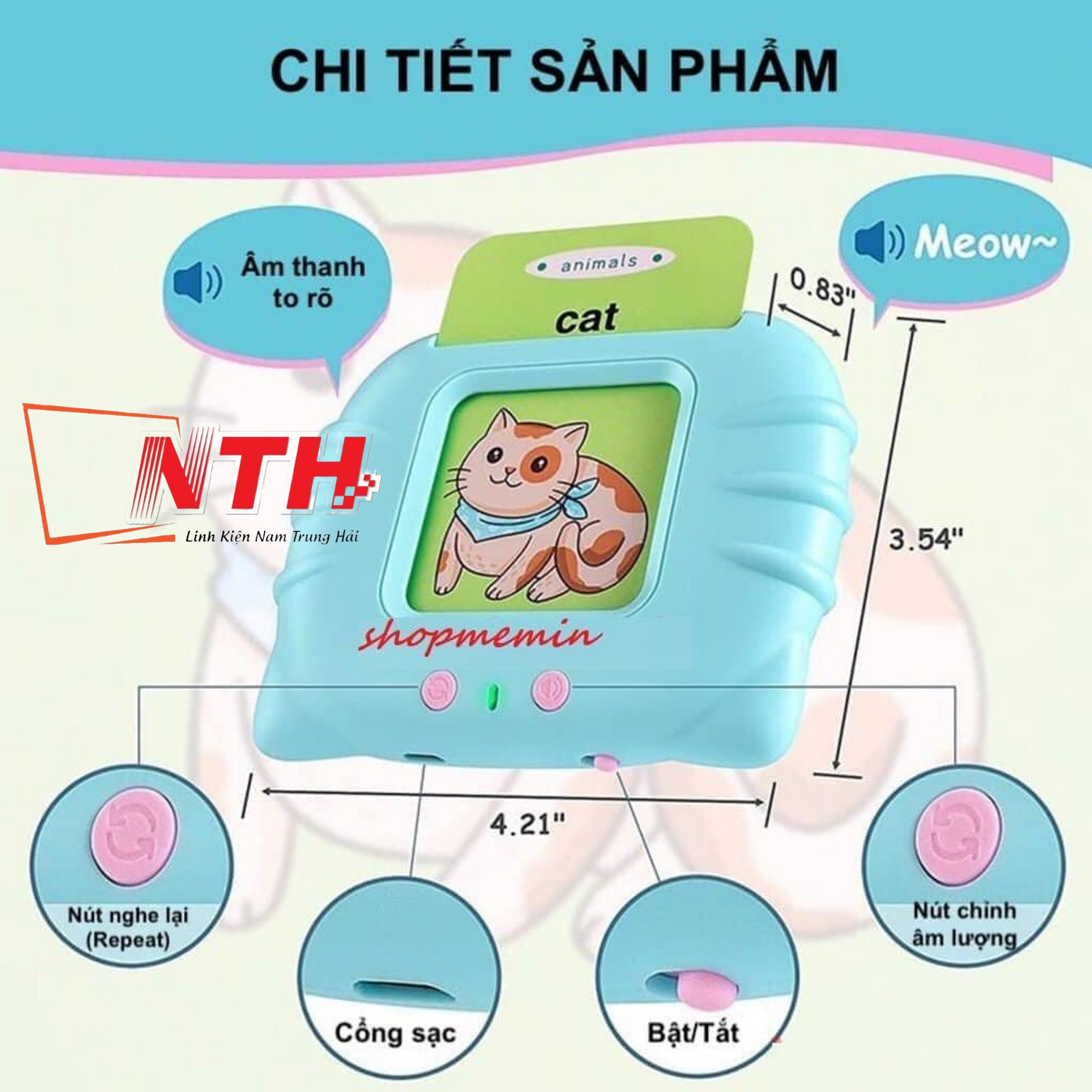 Máy Đọc Thẻ Tiếng Anh-Việt 255 thẻ 510 từ vựng, giúp phát bé phát âm chuẩn