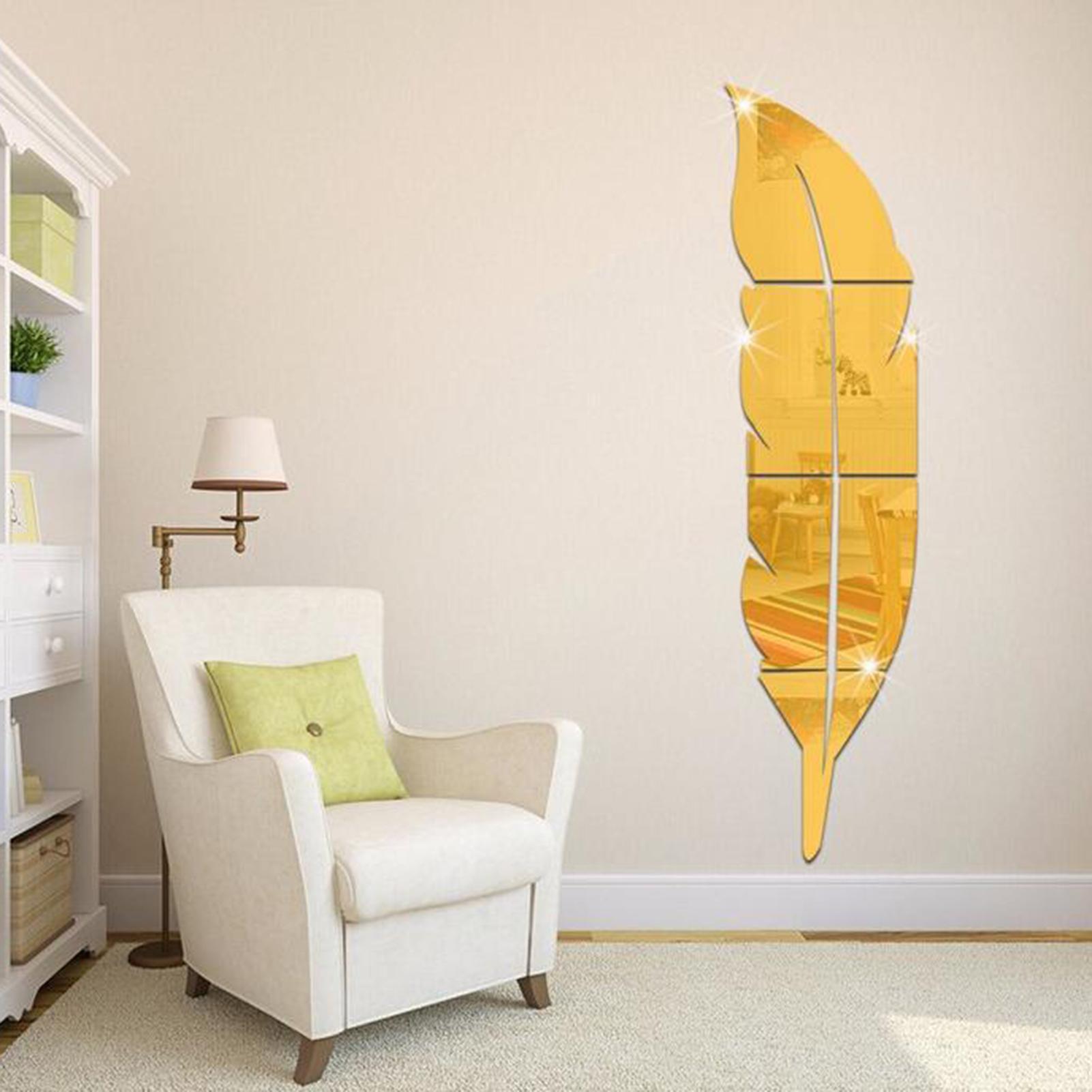 Gương Trang trí nội thất hiện đại 3D acrylic thiết kế hình lông vũ dán tường