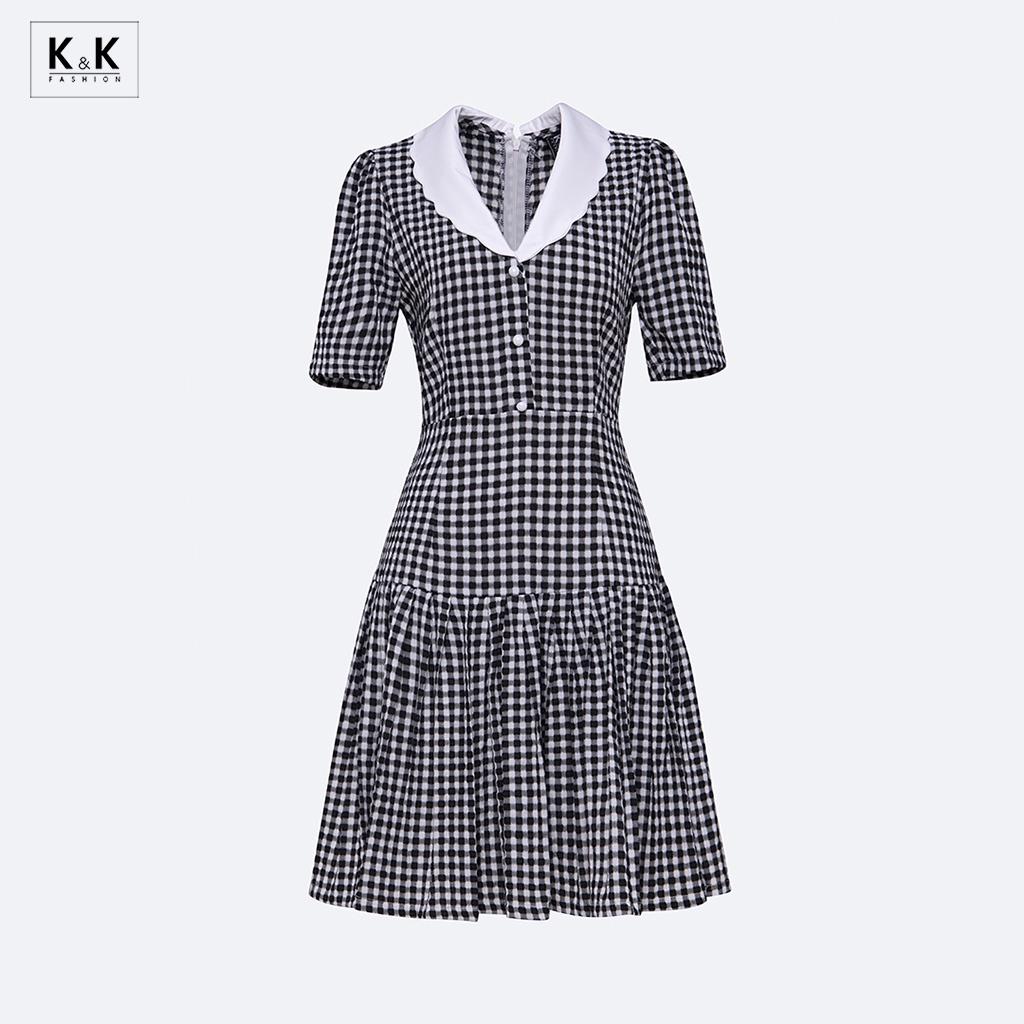 Đầm Caro Đuôi Cá Cổ Sen K&K Fashion KK115-26 Chất Liệu Xô Lụa