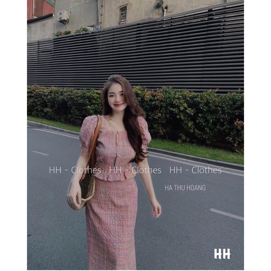 SET ĐI CHƠI, SET 2 MÓN ÁO CROPTOP CỔ VUÔNG TAY NGẮN PHỒNG PHỐI CHÂN VÁY DÀI CỰC HOT