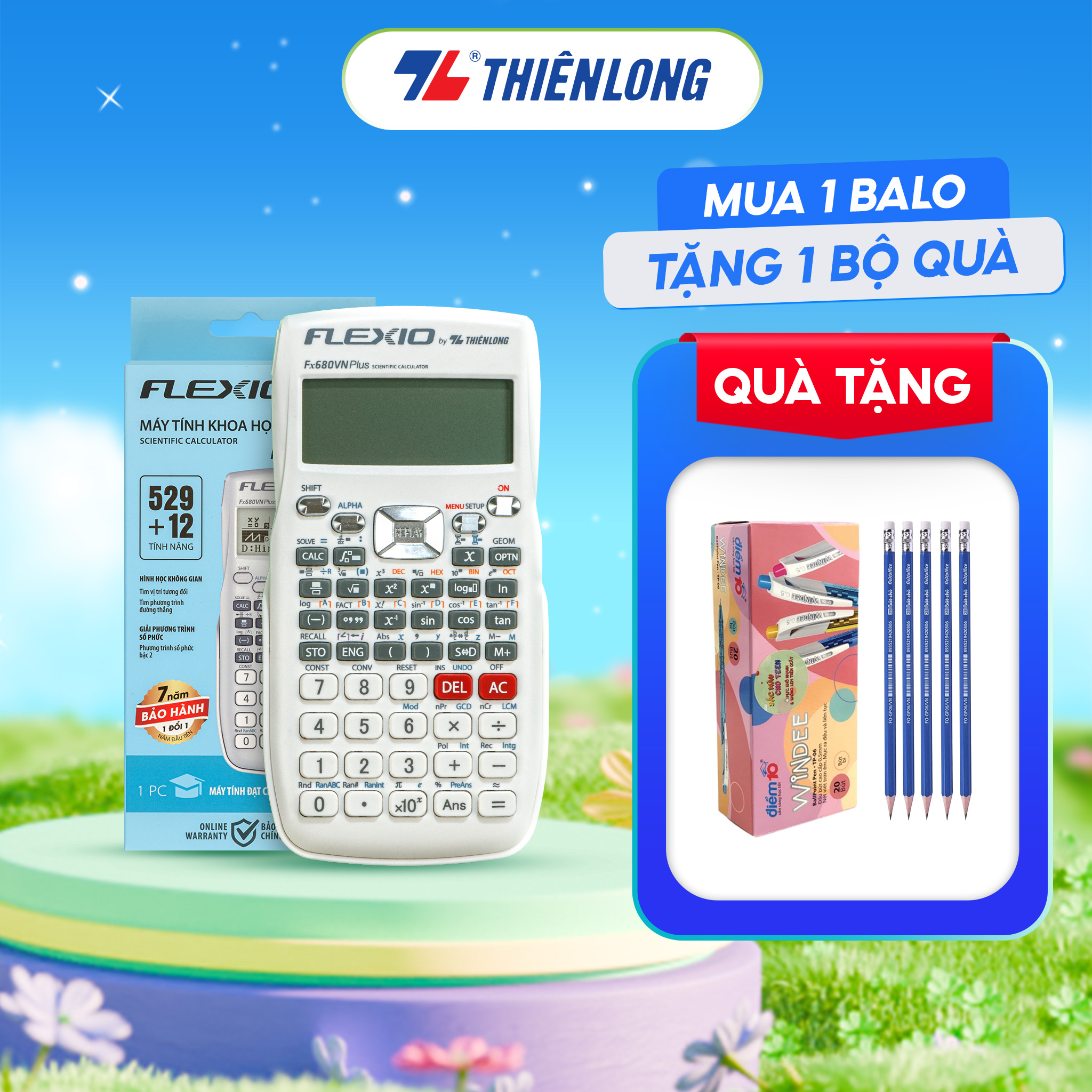 Máy tính khoa học Thiên Long Flexio Fx680VN Plus - Xanh