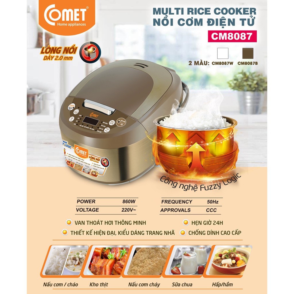 Nồi Cơm Điện Tử Comet CM8087 (1.8 Lít - 860W) - Hàng chính hãng