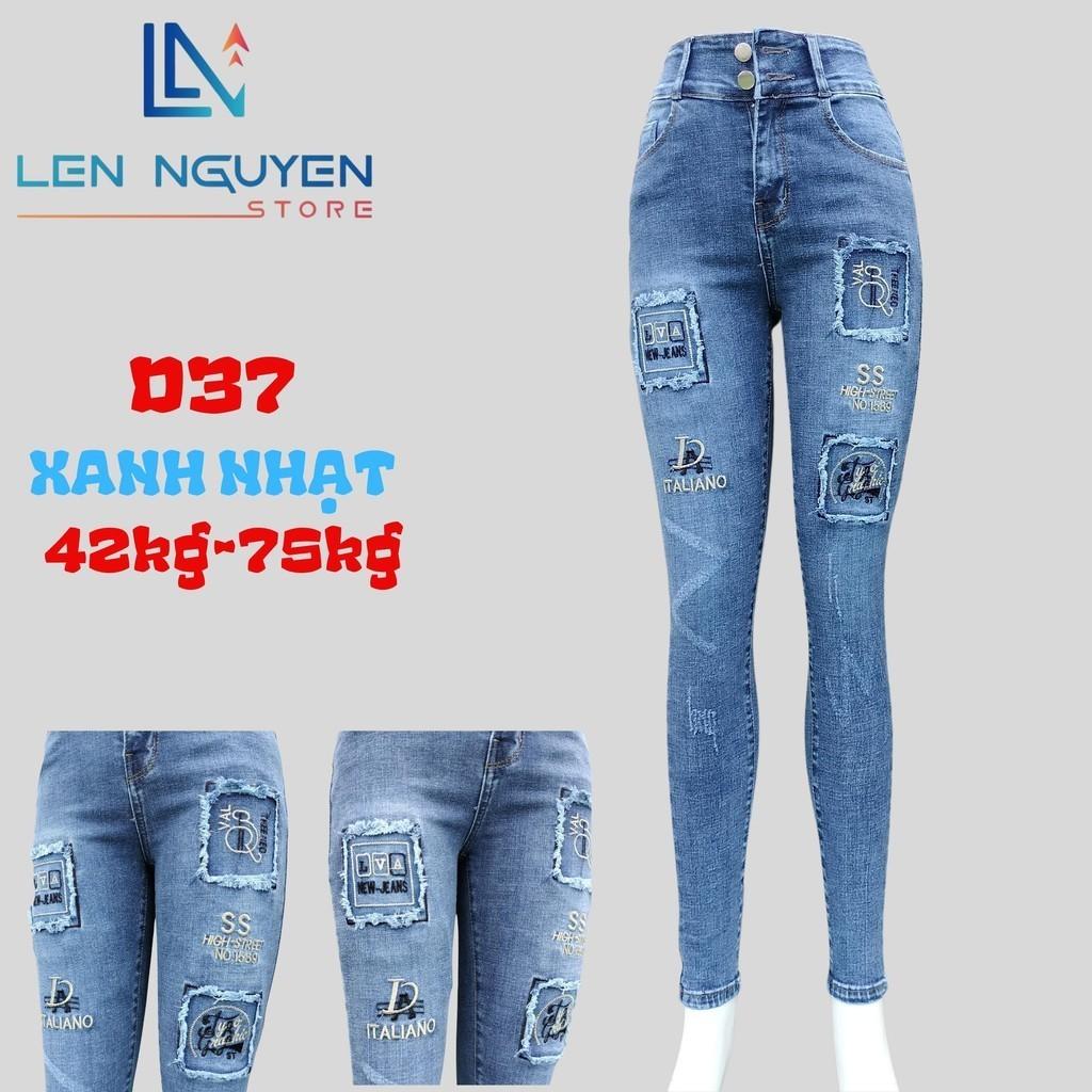 D37_Quần jean nữ, dài, lưng cao, quần bò nữ dáng ôm, quần rin nữ có big size, cho 42kg đến 75kg,LEN NGUYEN STORE  - Xanh Nhạt