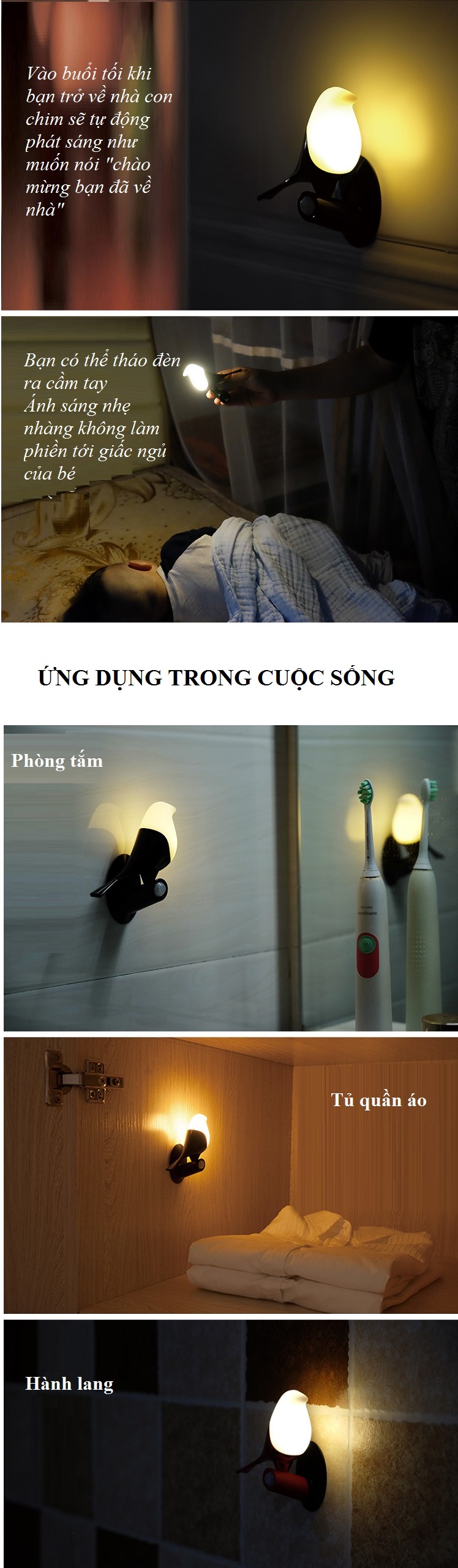Đèn Led Dán Tường Trang Trí Hình Chú Chim Trang Trí Nội Thất.