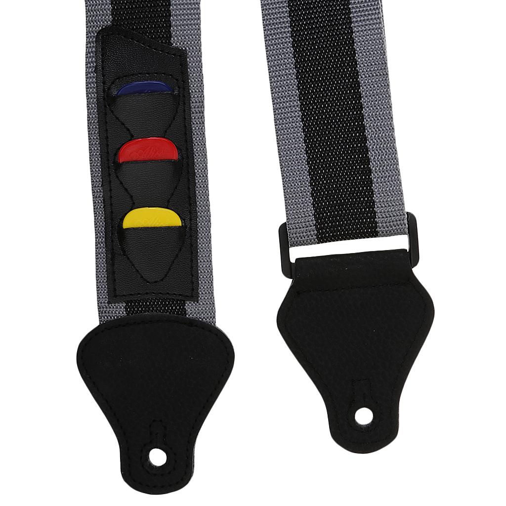 Guitar Leather Ends Strap Belt with 3 Pieces Picks Holder Instrument Accs