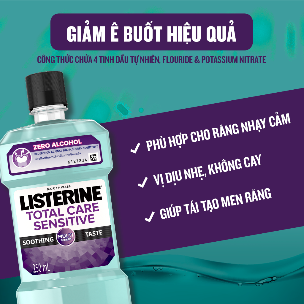 Nước súc miệng cho răng nhạy cảm Listerine Total Care Sensitive Soothing Taste - Dung tích 250ml - 750ml