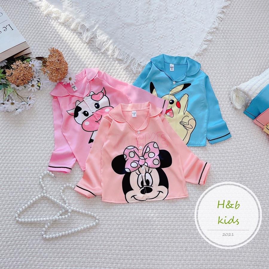 Bộ Mặc Nhà Lụa dài tay cao cấp - Pijama Lụa 3D Chất Mềm Mịn An Toàn Cho Da Bé