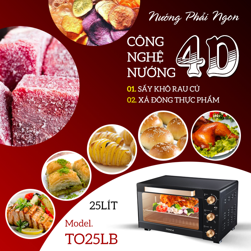 Lò Nướng Thùng Osaka TO25LB(25 Lít) - Hàng Chính Hãng