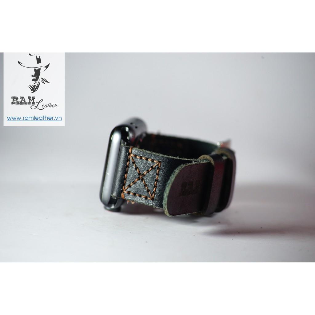 DÂY ĐỒNG HỒ DA BÒ HANDMADE - RAM SIMPLE X PILOT ĐEN