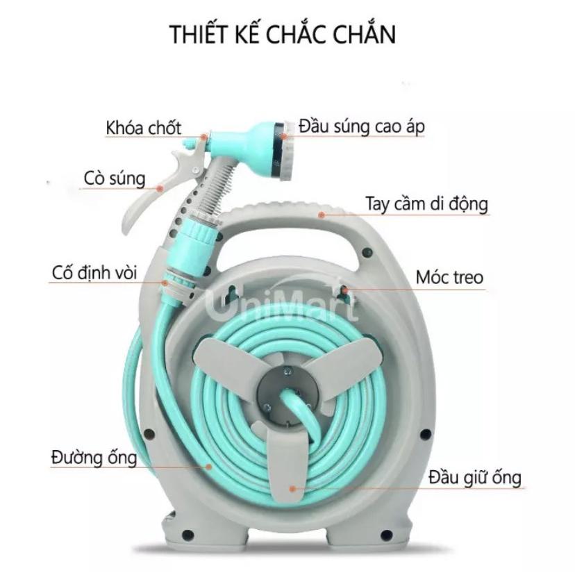 Bộ vòi rửa xe, tưới cây thu cuộn dây ống dài 12m Ống nước siêu bền, không gập, không xoắn, chịu áp lực cao.