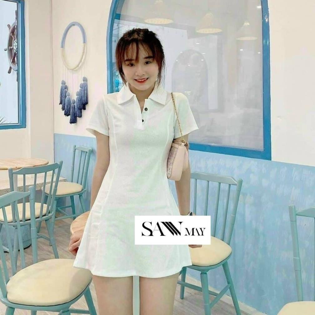 Đầm polo nữ thun ôm body, vải cotton cao cấp, dáng suông, chân váy xoè, hoạ tiết trơn có nhiều màu SANMAY