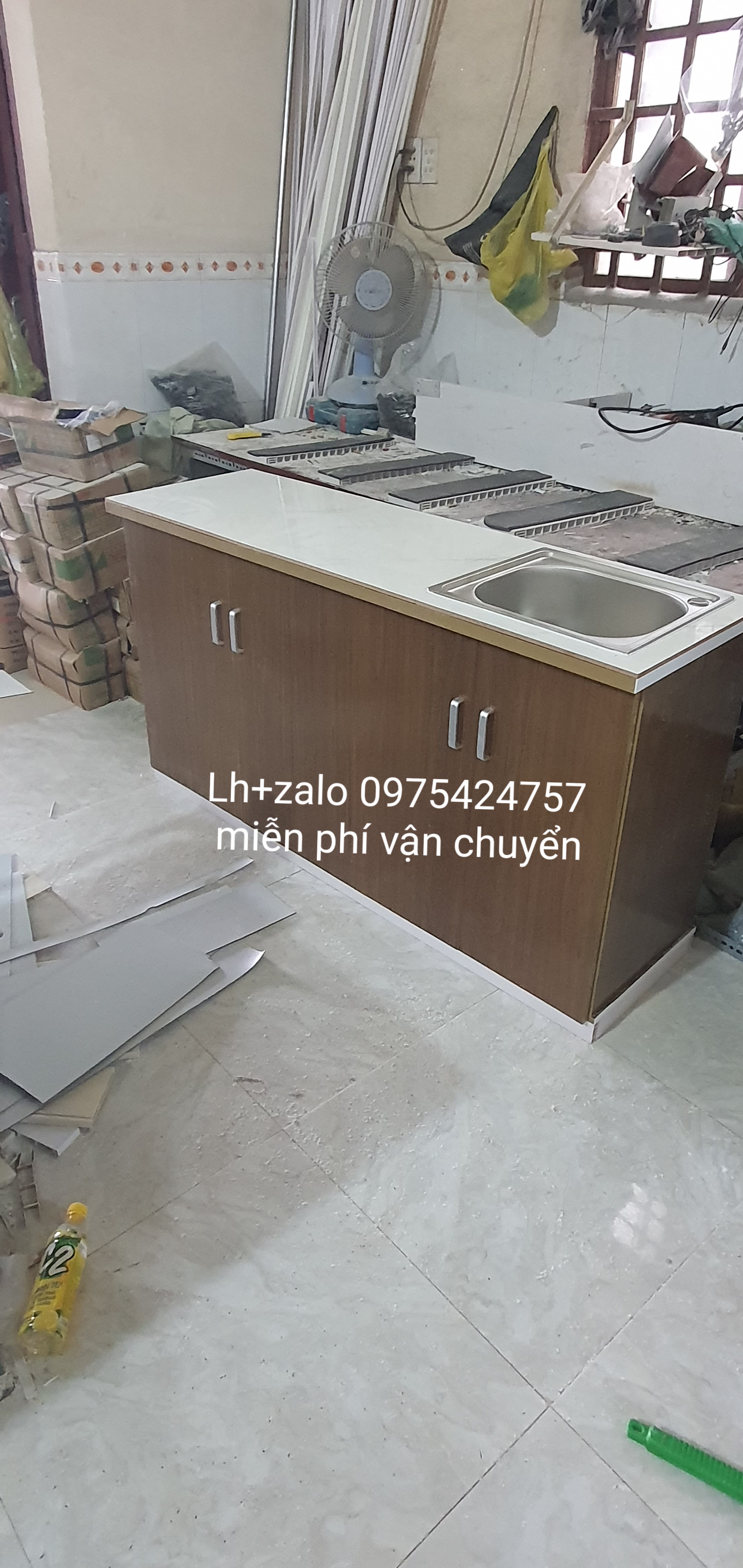 Tủ bếp MINI sẵn bồn rửa mặt gạch