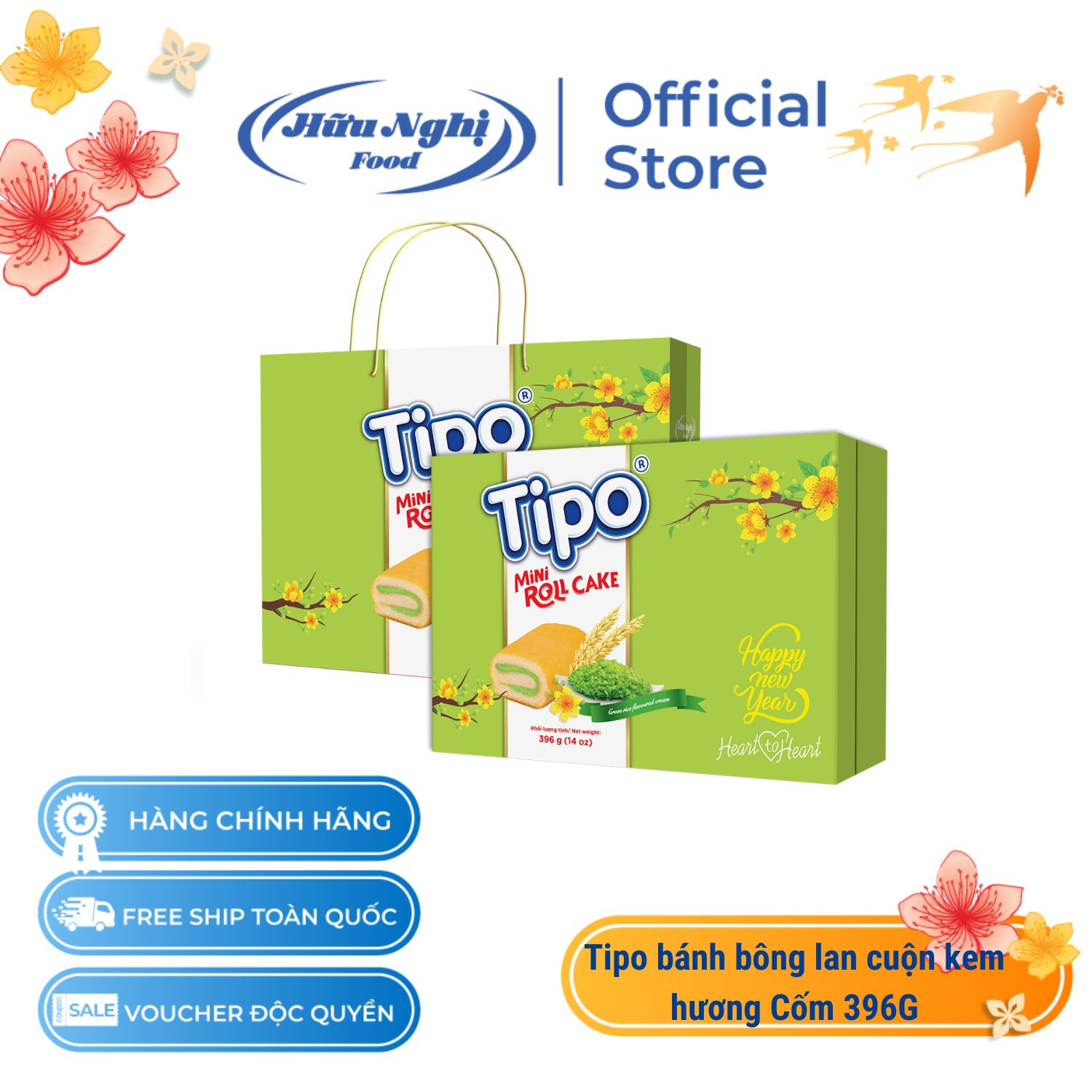 Hộp Bánh Tết TIPO Miniroll Cake Hương Cốm 396gr