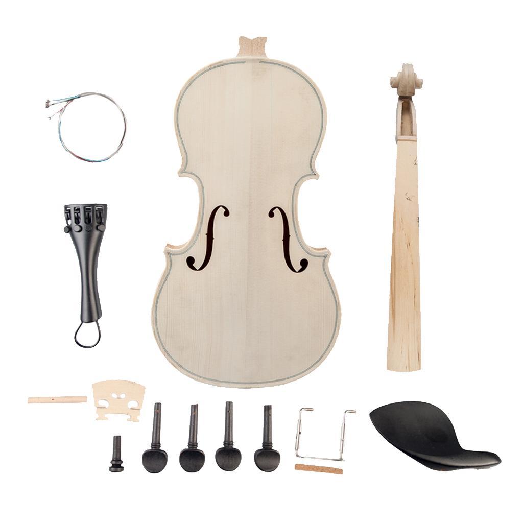 Wood Unfinished Violin Body Headstock Neck Chin Rest Tailpiece Peg Set