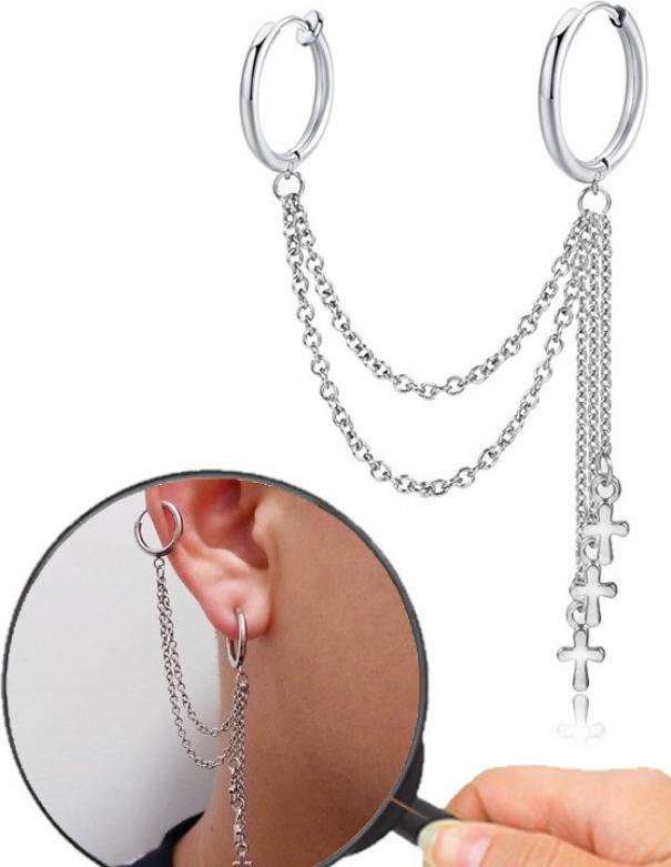Bông Tai Nam Nữ Tua Rua Đã Bấm Hay Chưa Bấm Tai Đều Đeo Được Chất Liệu Thép Titan Ko Đen TT 2316 - 1 Chiếc