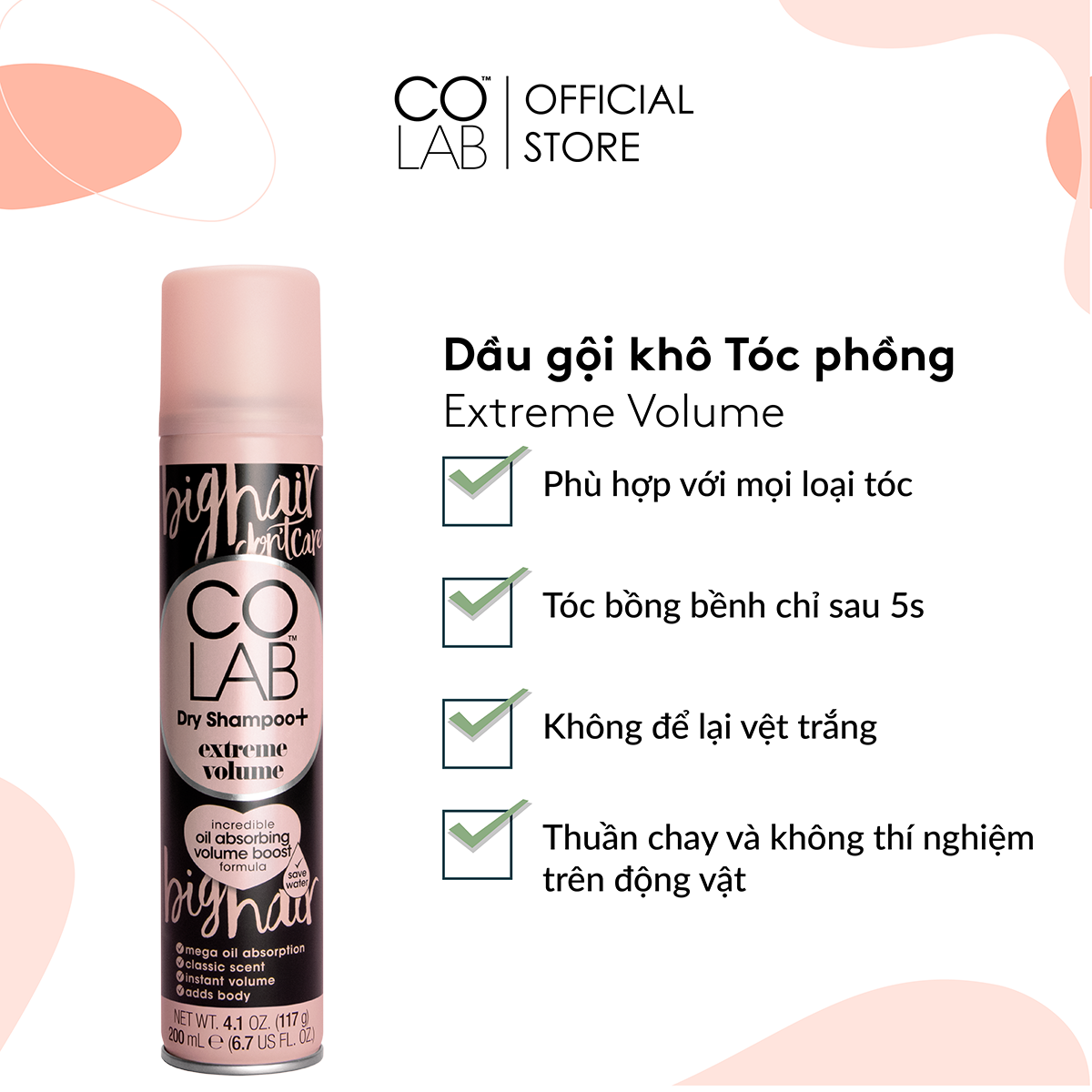 Dầu gội khô COLAB hương Extreme Volume 200ml