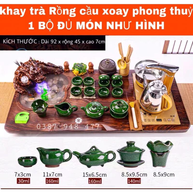 Bàn trà điện thông minh đa năng cao cấp  cảm ứng tự động Khung gỗ 92cm,bàn trà đạo rồng phun nước phong thuỷ 011