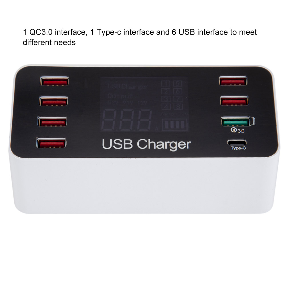 Bộ sạc USB thông minh đa chức năng Màn hình LCD 8 cổng AC100-240V - Trắng A9 Plus