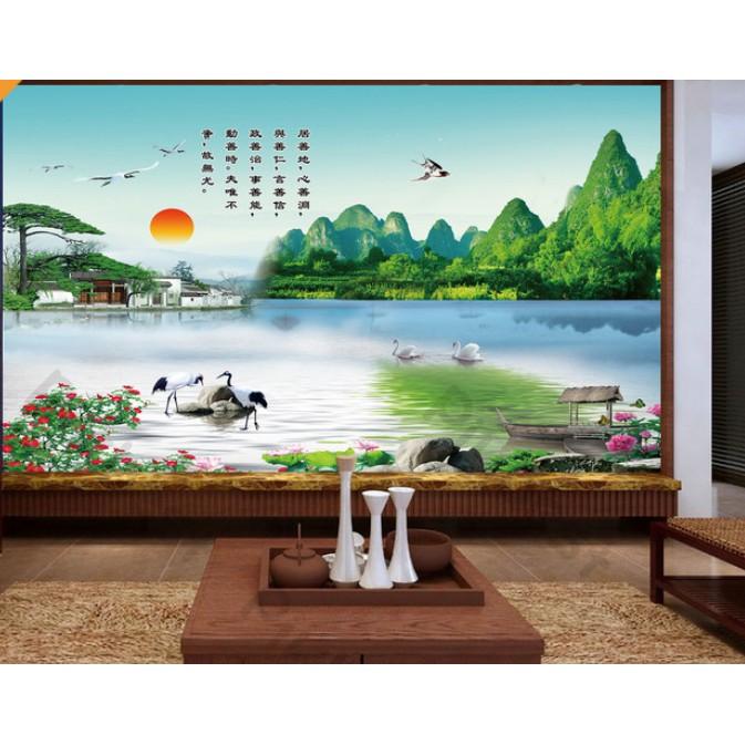 Tranh dán tường Tranh Núi Non Sơn Thủy phòng khách hiện đại dán tường MS1099404
