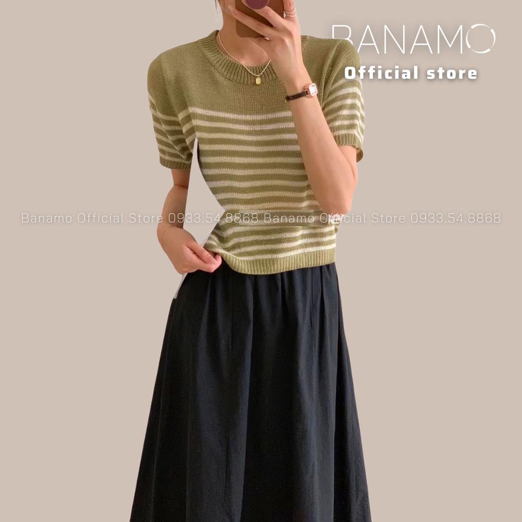 Áo Len mongtoghi kẻ ngang cộc Tay nhiều Màu hàng thiết kế siêu đẹp thời trang Banamo Fashion áo len kẻ nhiều màu 3418